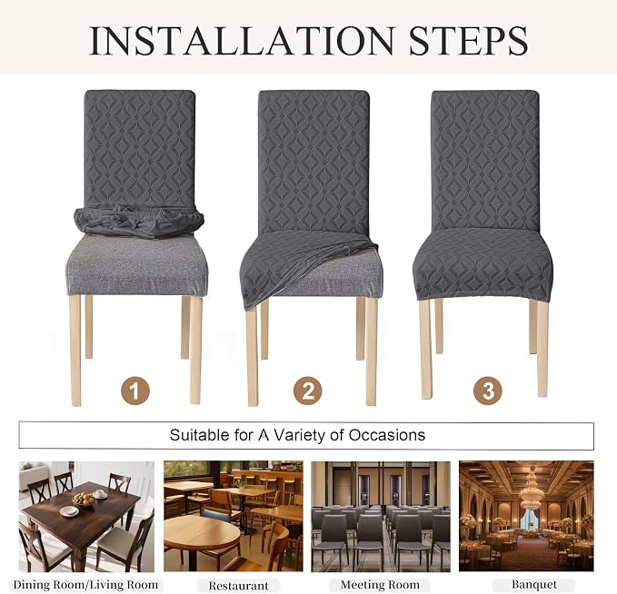 Genina Waterproof Chair Covers for Dining Room Set of 2, Removable Washable Chair Slipcover Protectors, Dark Gray