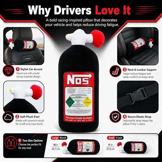 Car Neck Pillow NOS Pillow Bottle Car Headrest Pillow Soft Plush Neck Support Cushion for Driving, Office,Home,Party Decorations(Black 11 inch&18 inch)