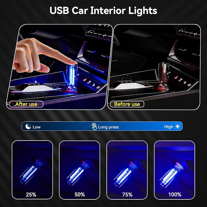 4 PCS USB Night Light Bulb,Touch Dimmable Retro Car Interior Ambient Light | Portable Glass Bottle Design Chubby Glow LED Light for Car, Truck, Bedroom, 2 RGB and 1 Red 1 Blue Lighting