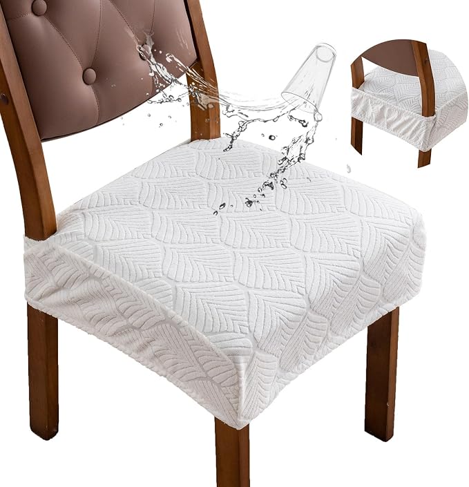 Removable Washable Dining Chair Seat Covers Set of 4,Stretch Jacquard Chair Seat Cushion Protector Slipcovers, Rear Covers