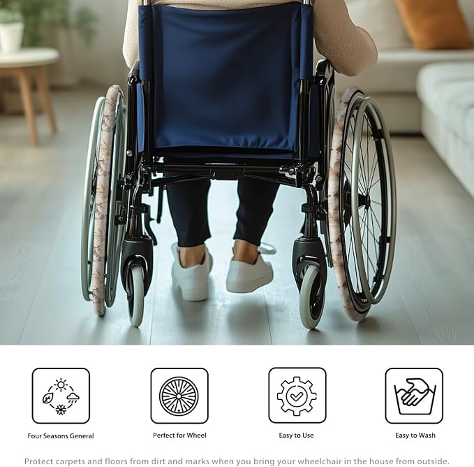 Wheelchair Tyre Covers 2 Pack Pumpkin Fall, Easy to Wash | Wheels Protective Cover 24 inch, Wheelchair Accessories for Seniors Adults, Thanksgiving Decorations