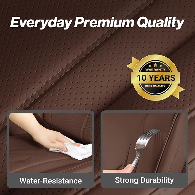 Coverland Custom Truck Car Seat Covers Front Seats for [2007-2013 GMC Sierra 1500 Crew, Extended Cab] - Protector Water Resistant Leather Memory Form Back Support Seat Cushion [Front-Dark Brown]