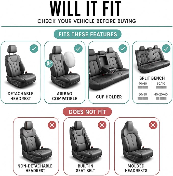 FH Group Full Set Travel Master Car Seat Covers, Airbag and Split Rear Car Seat Cover Universal Fit Interior Accessories for Cars Trucks SUV, Automotive Seat Covers,Black