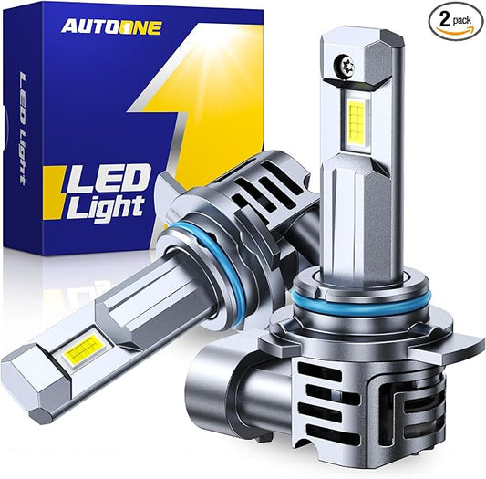 AUTOONE 9012 Bulbs, 60,000LM 10X Ultra Bright 6500K Cool White, 1:1 Halogen Mini Size HIR2 Halogen Bulb, 60,000Hrs Lifespan, Plug and Play Driving Fog Light or Running Light, Pack of 2