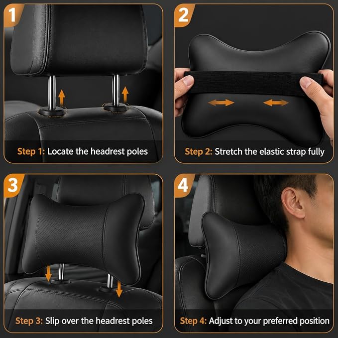 Car Pillow for Car Neck Pillow for Driving Seat Leather Neck Support Soft Cushion Support Head-Rests for Vehicle Sleeping with Elastic Adjustment Strap 2PCS (Neck, Beige)
