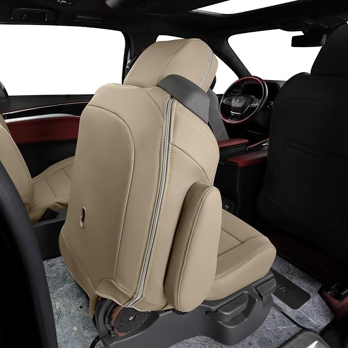 coverdream Sienna Car Seat Covers Custom Fit for 2011-2020 Toyota Sienna LE,XLE,Limited,L,XLE Premium,Limited Premium,7-Seater,Waterproof Leather Auto Seat Protector(Full Set,Beige)