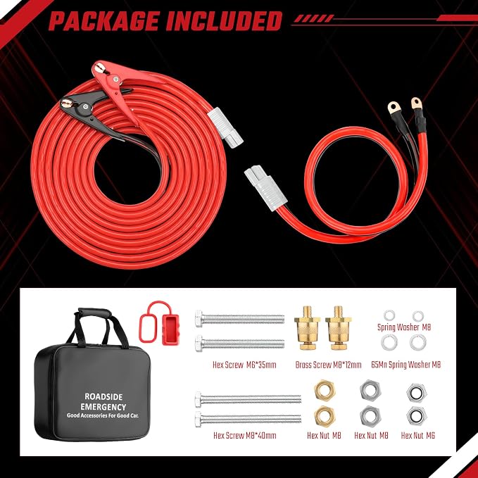 Heavy Duty Jumper Cables, 1 Gauge 1000Amp 20 feet, Booster Battery Cables with Permanent Installation kit and Quick Connect Plug for Car SUV Trucks up to 8-Liter Gasoline & 6-Liter Diesel Engines