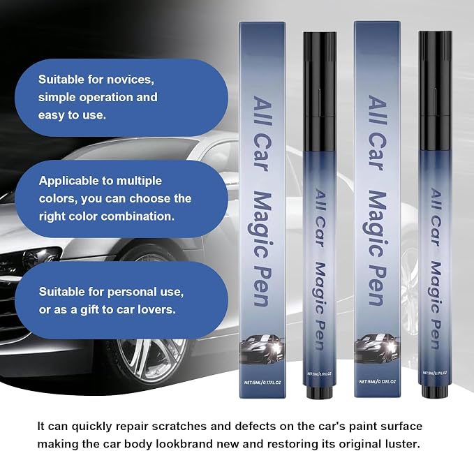 All Car Magic Pen, Magic Car Scratch Removal Pen, Lasting Car Scratch Remover, Quick Fix for Scratches and Paint Damage,Easy Use, Weatherproof Fits All Car Colors (3 PC)