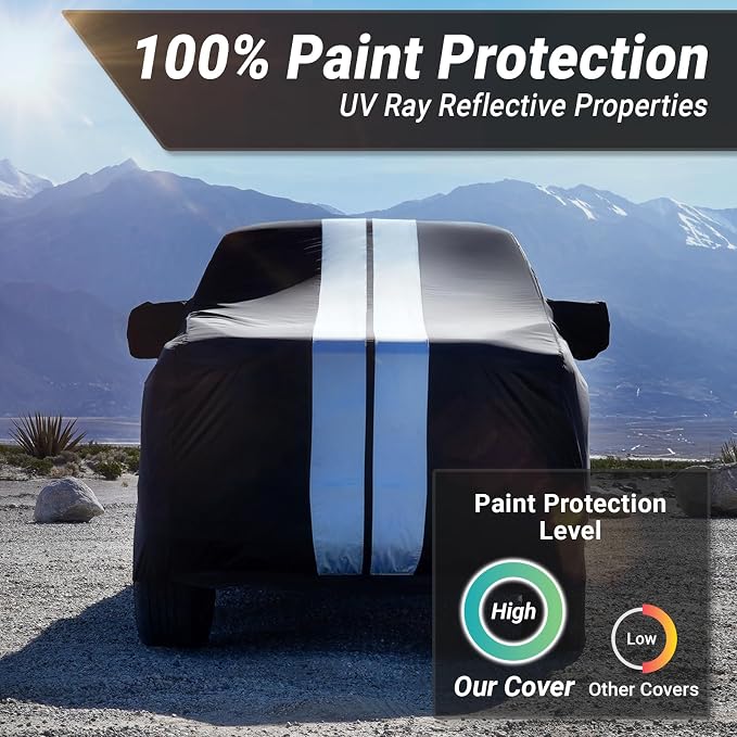iCarCover Premium Heavy Duty Truck Car Cover - Waterproof All Weather Rain Snow UV Protection, Ram 1500, 2500, 3500, Silverado, Sierra 2500HD, 3500HD, Size T79 (See Size Chart), Stripe - Black/Gray