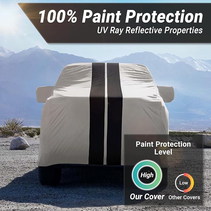 iCarCover Premium Heavy Duty Truck Car Cover - Waterproof All Weather Rain Snow UV Protection, Dakota, Frontier, Tacoma, Canyon, Colorado,R1T, Size T83 (See Size Chart), Stripe - Light Gray/Black