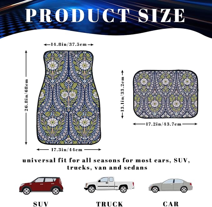 Turkish Persian Orange Car Floor Mats Set of 4 Bohemian Floral Vine Automotive Foot Mats Rugs Carpet for Car Non-Slip Auto Car Accessories Universal Fit for Car SUV Truck Van