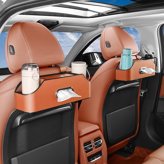 HOLDCY Car Back Seat Organizer with 2 Drink Cup Holder - Tissue Box and Storage Box Hook - Multi-functional Storage - Great for Kids and Travel (Orange)