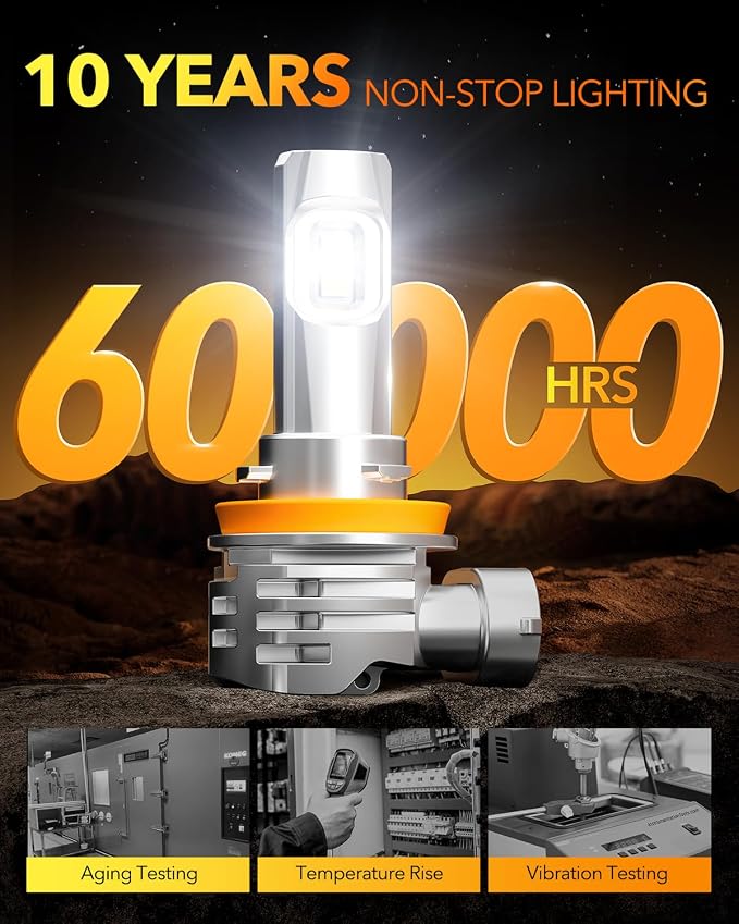 OXILAM H11 LED Bulbs, 30000 Lumens 800% Ultra-Bright, 6500K Pure White H8 H9 Fog Light, Easy Plug-N-Play Installation, IP68 Waterproof, Pack of 2