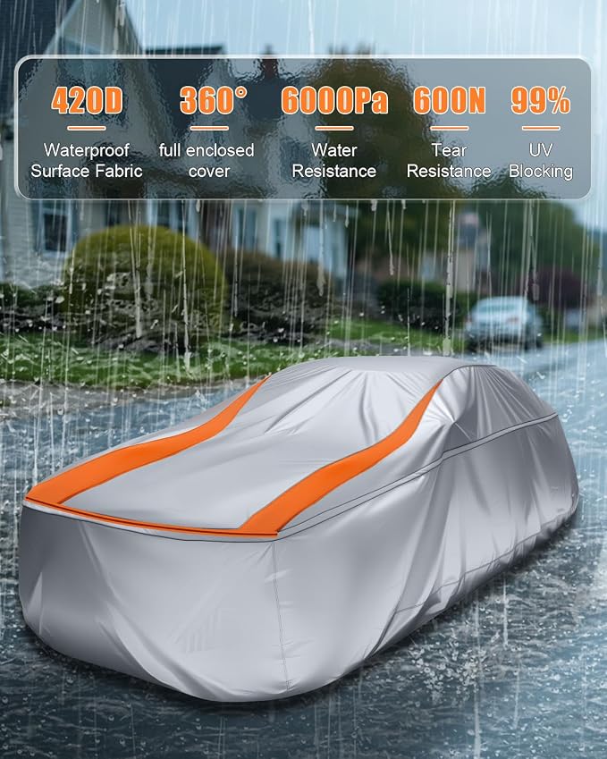 Sliver Full Enclosed Car Cover Universal Fit VW Beetle/Golf,Porsche Boxster,350z/370z,Audi TT/A3,BMW Z4,Supra A90/Integra,BRZ,RX-8,Clubman Sedan/Coupe/Hatchback/Cabrio Length 165-177 in
