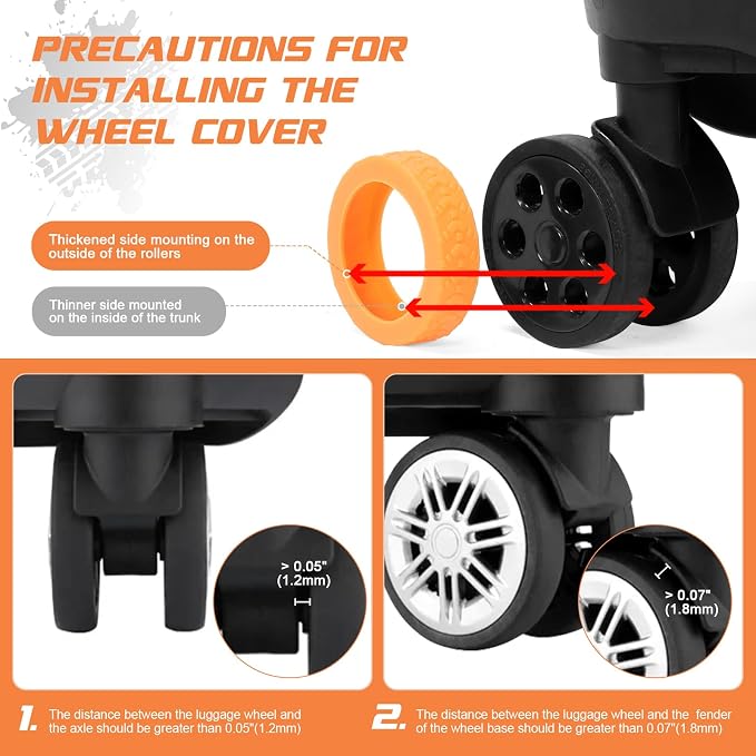 Luggage Wheel Covers, 8 PCS Silicone Protector Covers for 2-2.6 inches 8-Spinner Wheels, Wear-Resistant, Anti-Noise, Gray