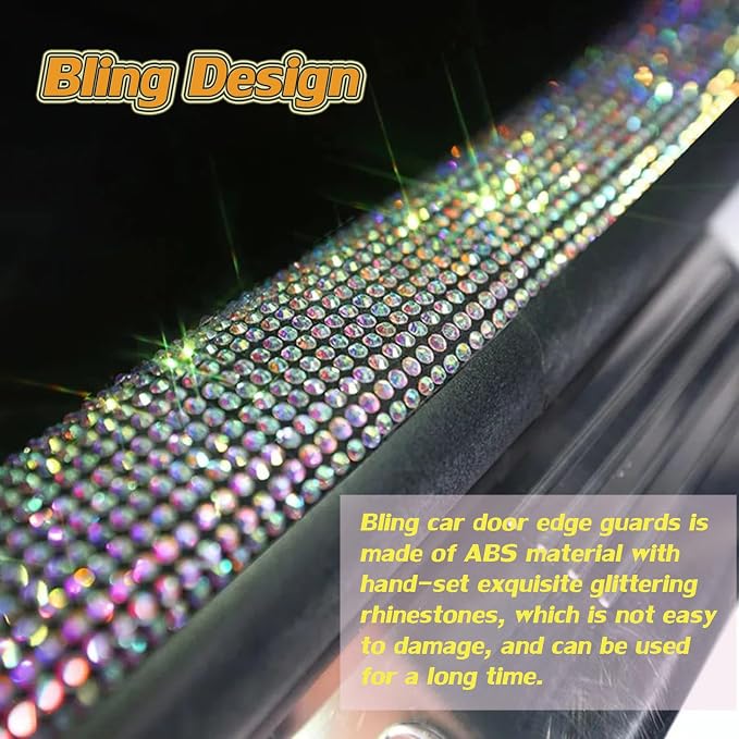 Car Door Sill Protector with Bling Rhinestones 2PCS Edge Guard Scuff Cover Anti-Scratch Strip Sticker Bumper Protector for Truck 2.75"x23.62" (Red)