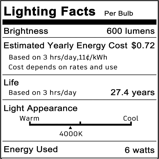 6W Dimmable E12 Ceiling Fan Bulb Natural White 4000K Candelabra Base,4 Pack | AC120V, Equivalent 60W, T6 C7 Candle Small Base for Desk lamp Outdoor Wall Sconce Chandelier Pendant Vanity Lighting, 600lm