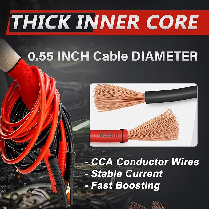 0 Gauge 20FT Jumper Cables, Heavy Duty Booster Cable for Car Van Truck, Commercial Grade Automotive Booster Cables for Jump Starting Dead or Weak Batteries,With Storage Bag & Gloves