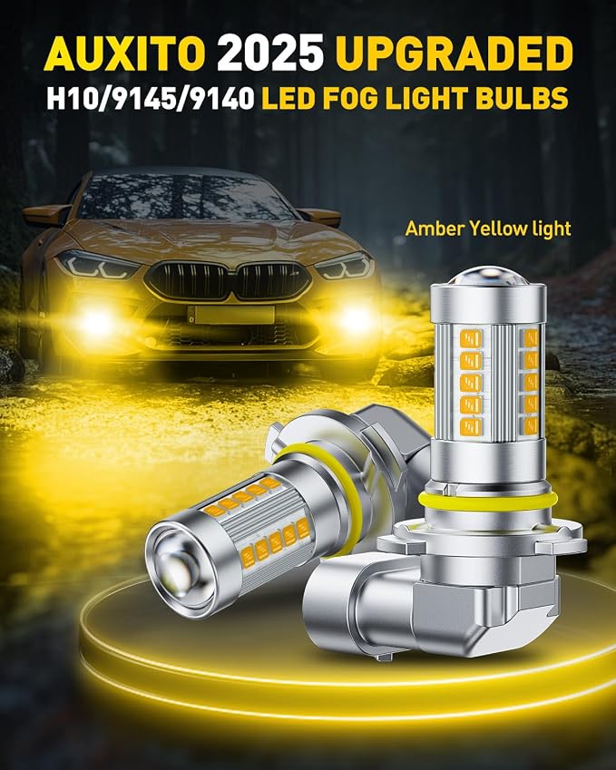 AUXITO 9145 9140 H10 LED Fog Light Bulbs, 6500K Cool White CSP LED Fog Lights, True 1:1 Mini Size Replacement Fog Bulb, 360° Full Illumination, Play and Plug, Pack of 2