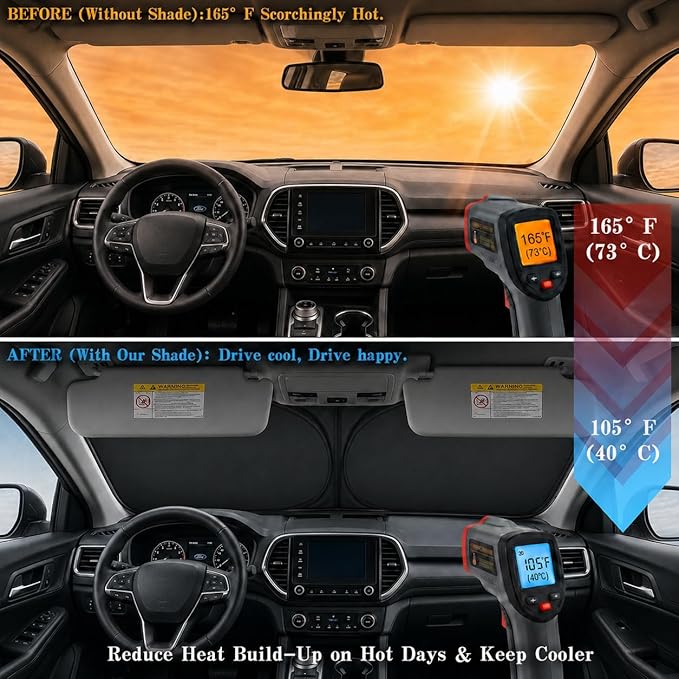 Car Windshield Sun Shade, Universal Fit Full-Size SUV Pickup MVP, Angry Red | 63 x 33.86" Large Windshield Cover, Foldable Front Window Sunshade, UV Heat Protection, Cute Eyes Series