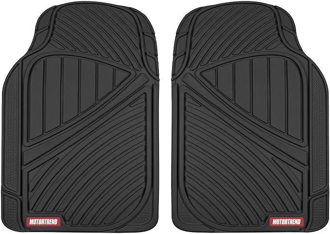 Motor Trend FlexTough All-Weather Rubber Car Floor Mats Set of 2 Front Liners - Heavy Duty Waterproof Automotive Floor Mats for Cars, Trucks & SUVs, Universal Trim-to-Fit, Interior Carpet Protection