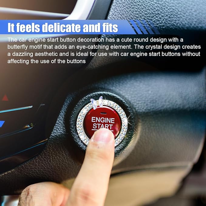 Bling Butterfly Car Engine Push Start Button Ring Sticker (Color) | Crystal Rhinestone Auto Key Ignition Knob Ring Emblem, Sparkling Auto Interior Decoration Accessories for Women