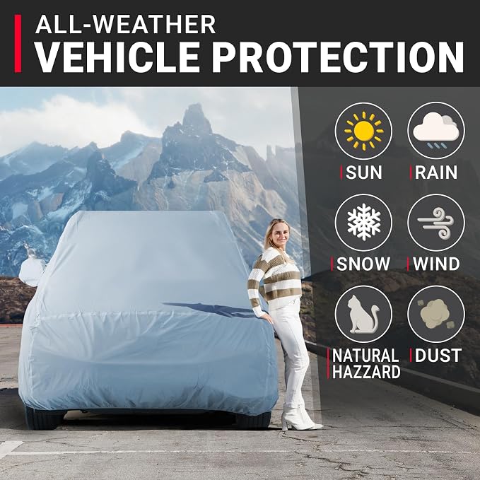 iCarCover 18-Layer SUV Car Cover Waterproof All Weather, UV Sun Protection Full Car Covers for Automobiles, GLK, 4Runner, Xterra, Forester, XC40, Q3, Liberty, SPOR-Tage, Size S57 (See Size Chart)