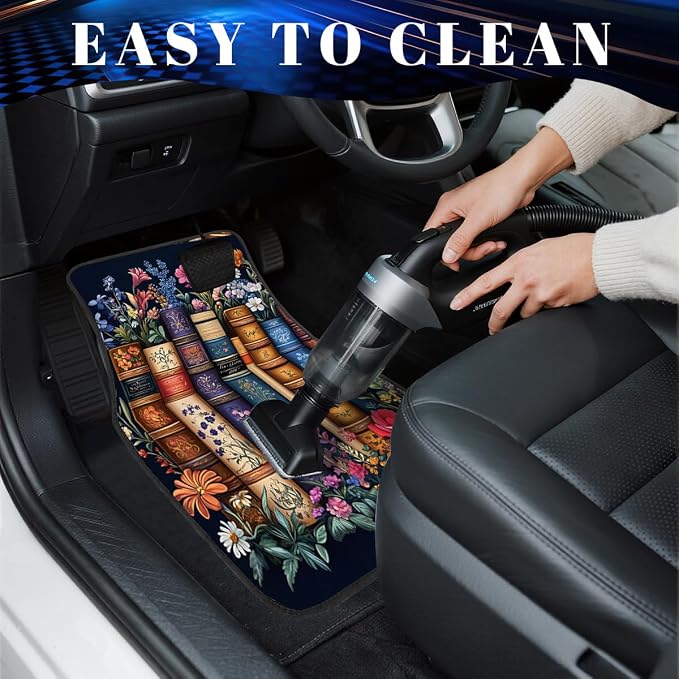 Bookshelf Car Floor Mats Educational Bookcase Watercolor Flowers Carpet Front Rear Carpets Mat Decorative Car Floor Carpets Non-Slip Auto Car Accessories Universal Fit Car Accessories for Truck