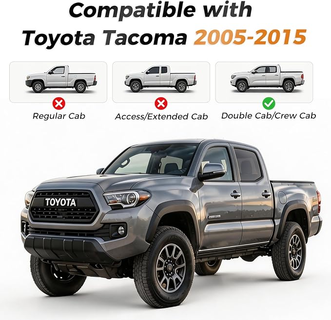 Coverado Tacoma Seat Covers Full Set, Faux Leather Seat Covers Custom Fit for 2005-2015 Toyota Tacoma Double/Crew Cab Base Prerunner SR5 Limited TRD Sport Interior Covers (Blue Line)