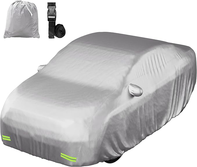 Mockins Medium 190"x75"x60" Water-Repellent 190T Polyester Sedan Car Cover | Soft Outdoor & Indoor Car Covers for Automobiles | All Weather Full Exterior Covers for Dust, UV, Light Rain, Snow & Frost