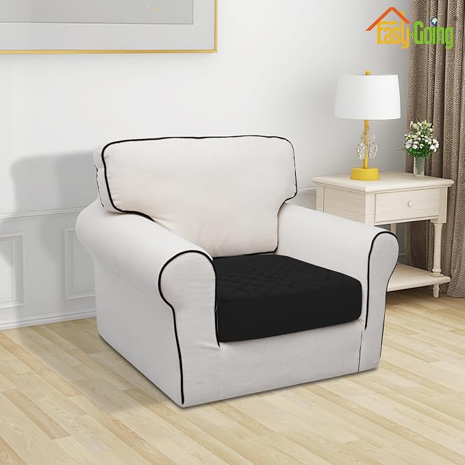 Easy-Going Waterproof Chair Cushion Cover, Non-Slip Leakproof Sofa Seat Cushion Slipcovers, Quilted and Stretch Furniture Protector for Dogs, Pets (1-Piece Chair Cushion, Black)