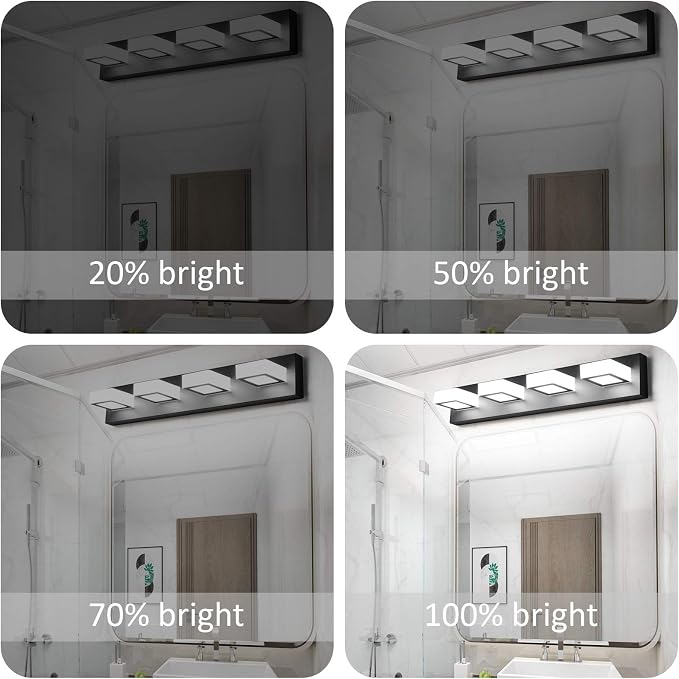 Ralbay Black Vanity Light Dimmable 4 Lights LED Modern Bathroom Vanity Lighting Fixtures Modern Stainless Steel Acrylic Rotable 360° Vanity Wall Light Over Mirror