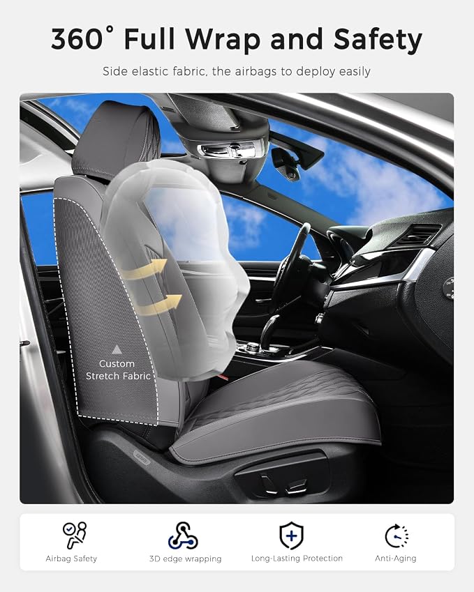 Huidasource Gray Seat Covers Full Set, Seat Covers 5 Seats Waterproof Nappa Leather, Universal Fit for Most Cars,Van,Truck, SUV, Honda Civic Nissan Compass Sentra Focus Explorer(Full Set/Gray)