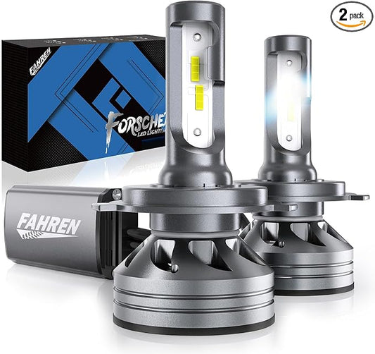 FORENNER H4 Light Bulb, 50000LM 1000% Super Brighter, Real 1:1 Size, 9003/HB2 for High Low Beam, 6500K Cool White, 70000Hrs Long Service Life with Cooling Fan, Plug and Play, Pack of 2