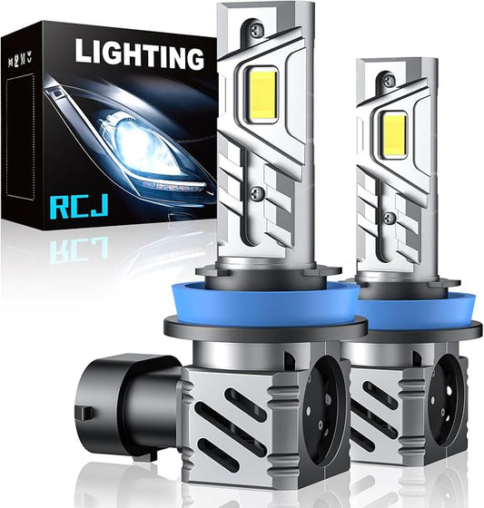 RCJ H11/H8/H9 Fog Bulbs, 1:1 Size 35000LM Brighter 6000K Cool White with 13000RPM Fan, Plug-N-Play, Pack of 2