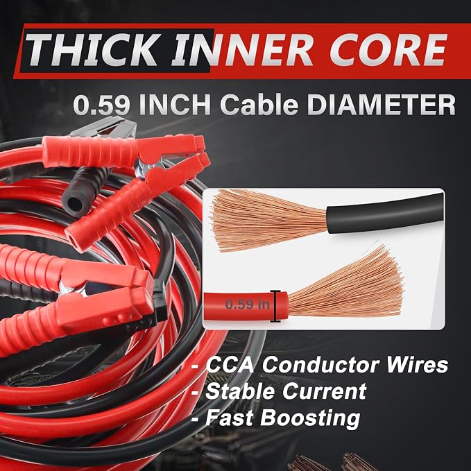 iMeshbean 2/0 Gauge 30FT Jumper Cables, Commercial Grade Automotive Booster Cables for Jump Starting Dead or Weak Batteries, Heavy Duty Booster Cable for Car Van Truck,with Storage Bag