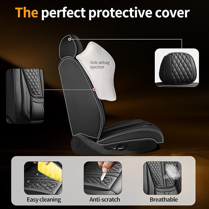 Fit CRV Car Seat Covers Compatible with Honda CRV 2013-2022 2023 2024 2025 2026.Full Coverage Waterproof Leather,All-Weather Seat Cushion Protector-Easy Installation(Full Set 5 Seats, Black)