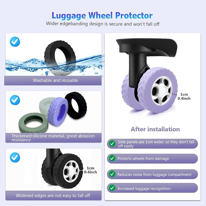 UMUST 8Pcs Luggage Wheel Covers,Silicone Cover for 2-2.4'' Suitcase Spinner Wheel, Upgrade Carry On Luggage Wheels Protector,Essential Travel Accessories(Pink)