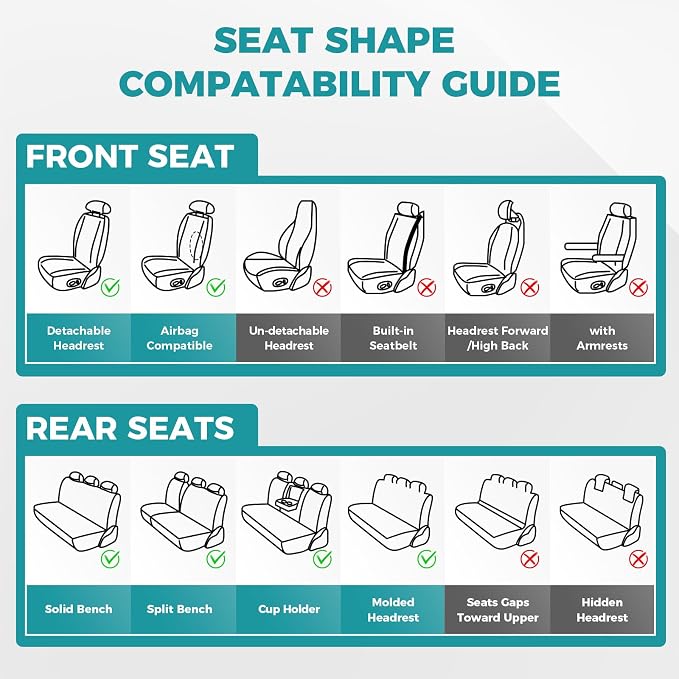 Universal Car Seat Covers for SUVs Sedans Trucks BlackGrey | universal fit, faux leather, waterproof, breathable, stain/scratch resistant, airbag compatible, anti-slip, easy install