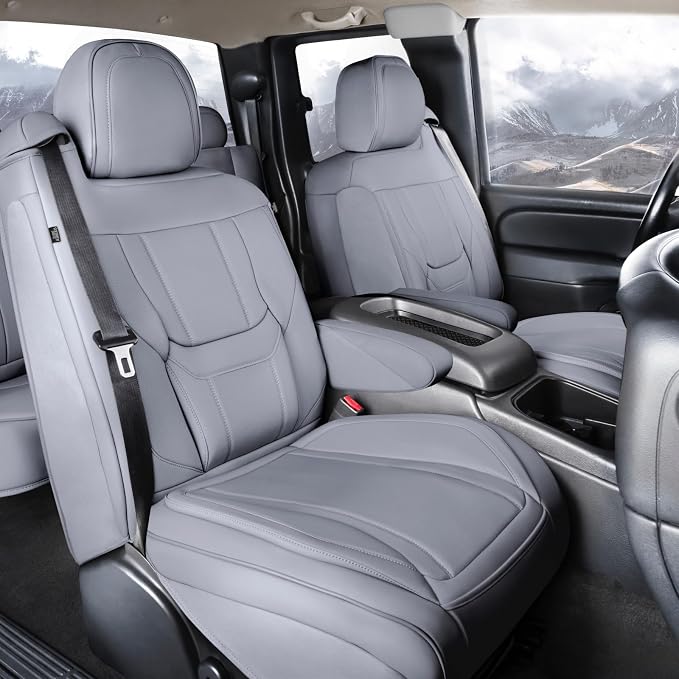 Coverland Custom Truck Car Seat Covers Front Seats for [2003-2006 Chevy Silverado 1500 Extended Cab Captain Seats] - Protector Water Resistant Leather Memory Form Seat Cushion [Front-Gray]