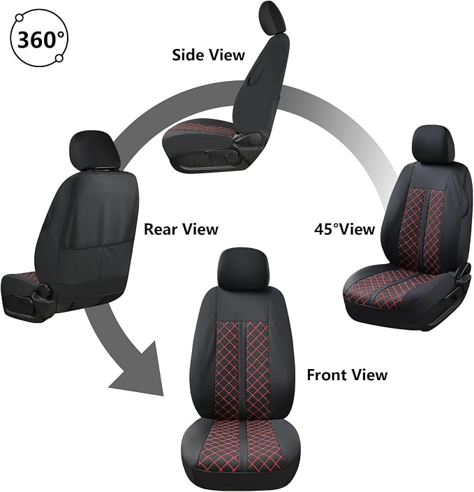 Truckiipa Tacoma Leather Car Seat Covers Full Set Truck Seat Covers Cushion Fit for 2016-2023 Toyota Tacoma Double Crew Cab, Full Set, Black&Red