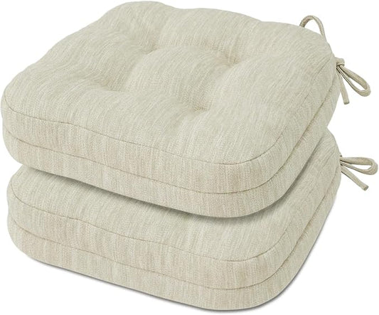 Shinnwa Kitchen Chair Cushions Set of 2, Dual-Layer Memory Foam Dining Chair Cushions, Patented Design Seat Pads with Ties, 16.5 x 16.5 x 3.5in, 2 Pack, Ivory