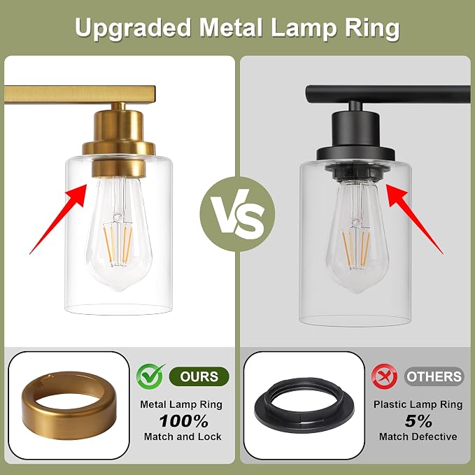 Unicozin Modern Bathroom Light Fixtures, 4 Light Vanity Lights Over Mirror, Gold Wall Lamp with Clear Glass for Living Room Cabinet Bedroom Porch Powder Room