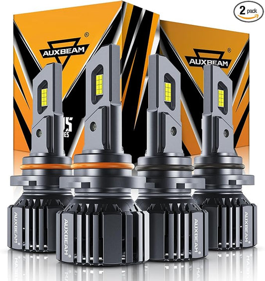 Auxbeam 9005 and 9006 Combo Bulbs, 40000LM 600% Brighter 9005/9006 Fog Light Bulbs, 6500K White, 6-Layer Cooling System, 20% Smaller Size, Orange Rings for 9005, Black Rings for 9006