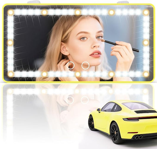 SINGARO Car Sun Visor Vanity Mirror - Rechargeable Makeup Mirror with 60 LEDs, 3 Light Modes & Dimmable Touch Control for Cars, Trucks, SUVs, Car Interior Accessories for Women (Yellow)