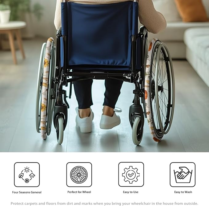 Wheelchair Tire Cover 24" Tire Cover for Wheelchairs, Fall Decor | Pumpkin Sunflower, Wheel Chair Tyre Decor Accessories, Tire Protective Cover to Protect Floors Carpets