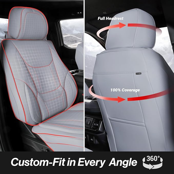 Coverland Custom Truck Car Seat Covers Front Seats for [2004-2011 Ford Ranger Super Cab Bucket Seats] - Protector Water Resistant Leather Memory Form Back Support Seat Cushion [Front-Gray]
