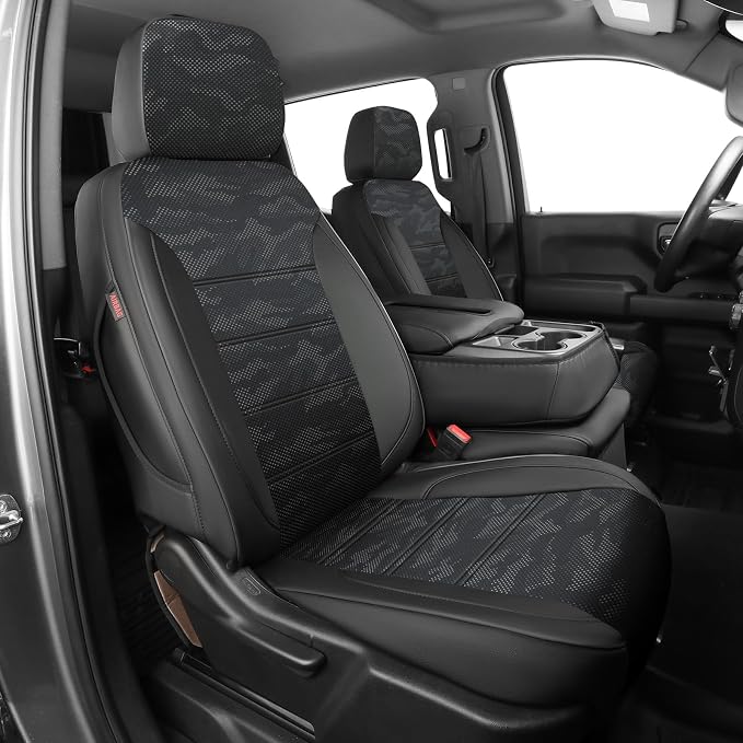 EKR Silverado Seat Covers Custom Fit for (Crew Cab) 2019-2026 Chevrolet Silverado 1500/1500 Limited/HD 2500/3500, Rear Row W/No Armrest,Faux Leather(Black/Gray Camo A122)