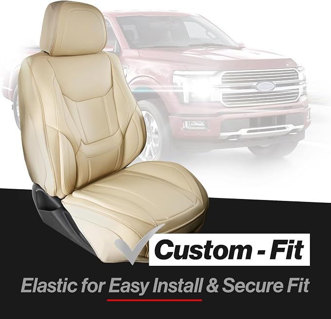 Coverland Custom Truck Car Seat Covers Front Seats for [2016-2025 Titan Crew Cab] - Protector Car Seat Cover Water Resistant Leather Memory Form Back Support Seat Cushion [Front-Beige]