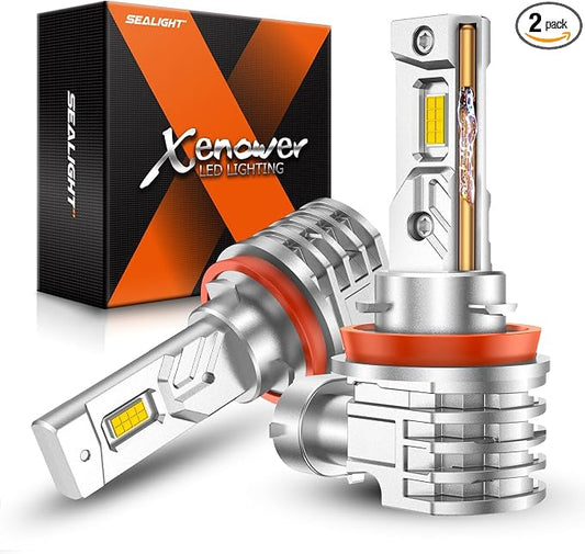 SEALIGHT H11 LED Fog Light Bulb, 16000LM 6000K White H16/H8 Fog Lights LED Strong Penetration, 32 CSP Chips 360-degree Illumination, All-in-One Housing Design Non-polarity, Pack of 2